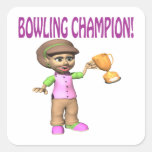 Woman Bowling Champion Square Stickers
