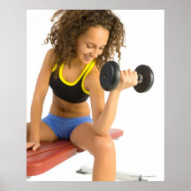 Woman lifting weights posters