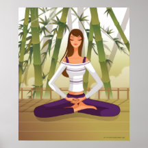 Woman sitting in lotus position, meditating poster