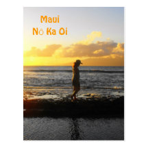 Woman Walking on Beach at Sunset in Maui Postcards