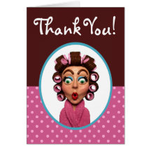 Woman Wearing Curlers Card