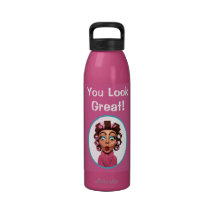 Woman Wearing Curlers Drinking Bottles