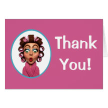 Woman Wearing Curlers Greeting Cards