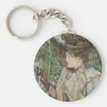 Woman with Gloves by Toulouse Lautrec, Vintage Art Keychain