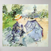 Woman with Parasol sitting in the park by Morisot Print