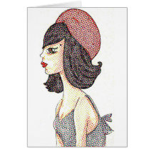 Woman with Red Barret Greeting Cards