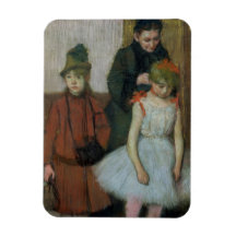 Woman with two little girls (pastel) rectangle magnet