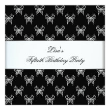 Womans Black White Butterfly 50th Birthday Party Custom Invitations