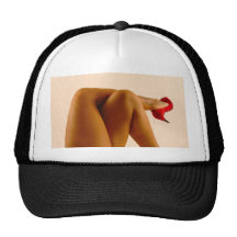 Woman's Crossed Bare Legs with Red High Heels Hats
