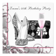 Womans Pink 40th Birthday Party Invitations