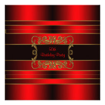 Womans Red Gold 50th Birthday Party Personalized Invitations