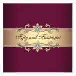 Womans Red Wine Gold 50th Birthday Party Invitations