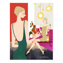 Women Drinking Wine Postcards