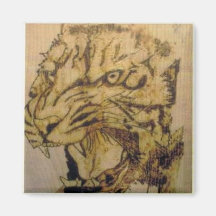 wood burning art tiger fridge magnet