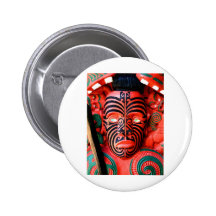 Wooden Carving of a Maori Warrior, New Zealand Buttons