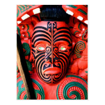 Wooden Carving of a Maori Warrior, New Zealand Post Card