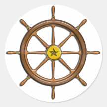 Wooden Ship's Wheel Round Sticker