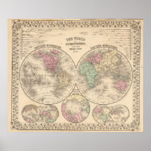 World hemispheres  Map by Mitchell Poster