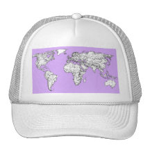 World Map ink in lilac pink Mesh Hat