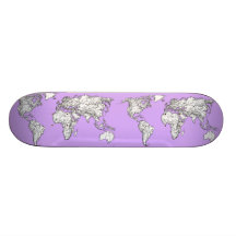 World Map ink in lilac pink Skate Deck
