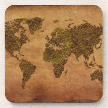 World Map Parchment-look Cork Coasters