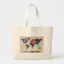 World Map Urban Watercolor Canvas Bags