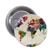World Map Urban Watercolor Pins