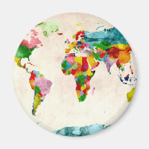 World Map Watercolors Fridge Magnets