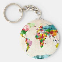 World Map Watercolors Keychains