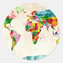 World Map Watercolors Stickers