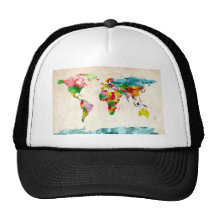World Map Watercolors Trucker Hats