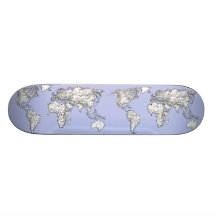 World maps in baby blue skateboard deck