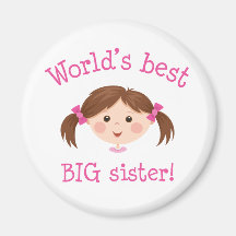 Worlds best big sister - brown hair refrigerator magnet