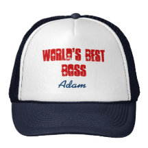 World's Best Boss Custom Name Navy Blue Red Trucker Hat
