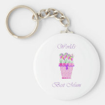 World's Best Mum (pink flowers) Keychains