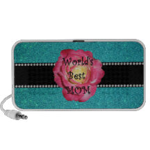 World's best mum turquoise glitter speaker
