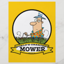 WORLDS GREATEST LAWN MOWER MEN CARTOON FLYER DESIGN