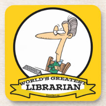 WORLDS GREATEST LIBRARIAN II CARTOON BEVERAGE COASTER