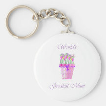 World's Greatest Mum (pink flowers) Key Chain
