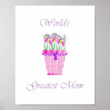 World's Greatest Mum (pink flowers) Print