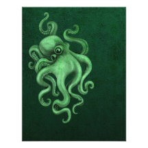 Worn Vintage Octopus Illustration - Green Invitation