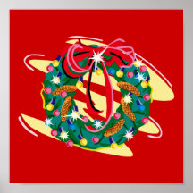 Wreather decorated with pinecones & bow poster