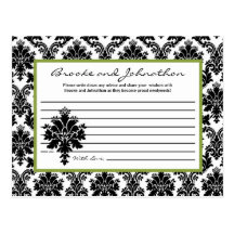 Writable Advice Card Black Green Damask Lace Postcards
