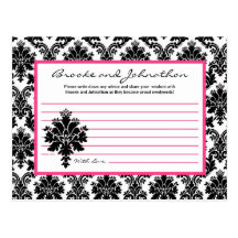 Writable Advice Card Black Hot Pink Damask Lace Post Card