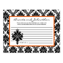 Writable Advice Card Black Orange Damask Lace Post Card