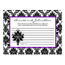 Writable Advice Card Black Purple Damask Lace Postcards