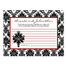 Writable Advice Card Black Red Damask Lace Postcard
