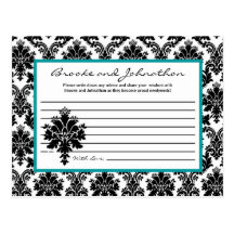 Writable Advice Card Black Teal Damask Lace Postcards