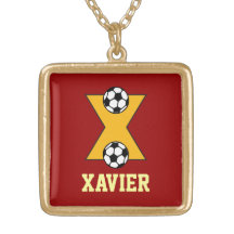 X Letter Design in Soccer Gold Personalized Necklace