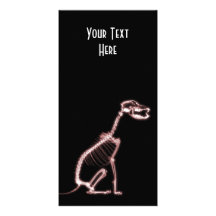 X-RAY PUPPY DOG SKELETON SITTING - RED CUSTOMIZED PHOTO CARD